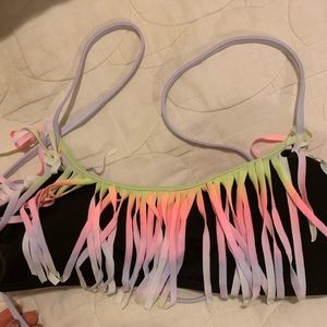 VS Black and pastel multi colored fringe swim
